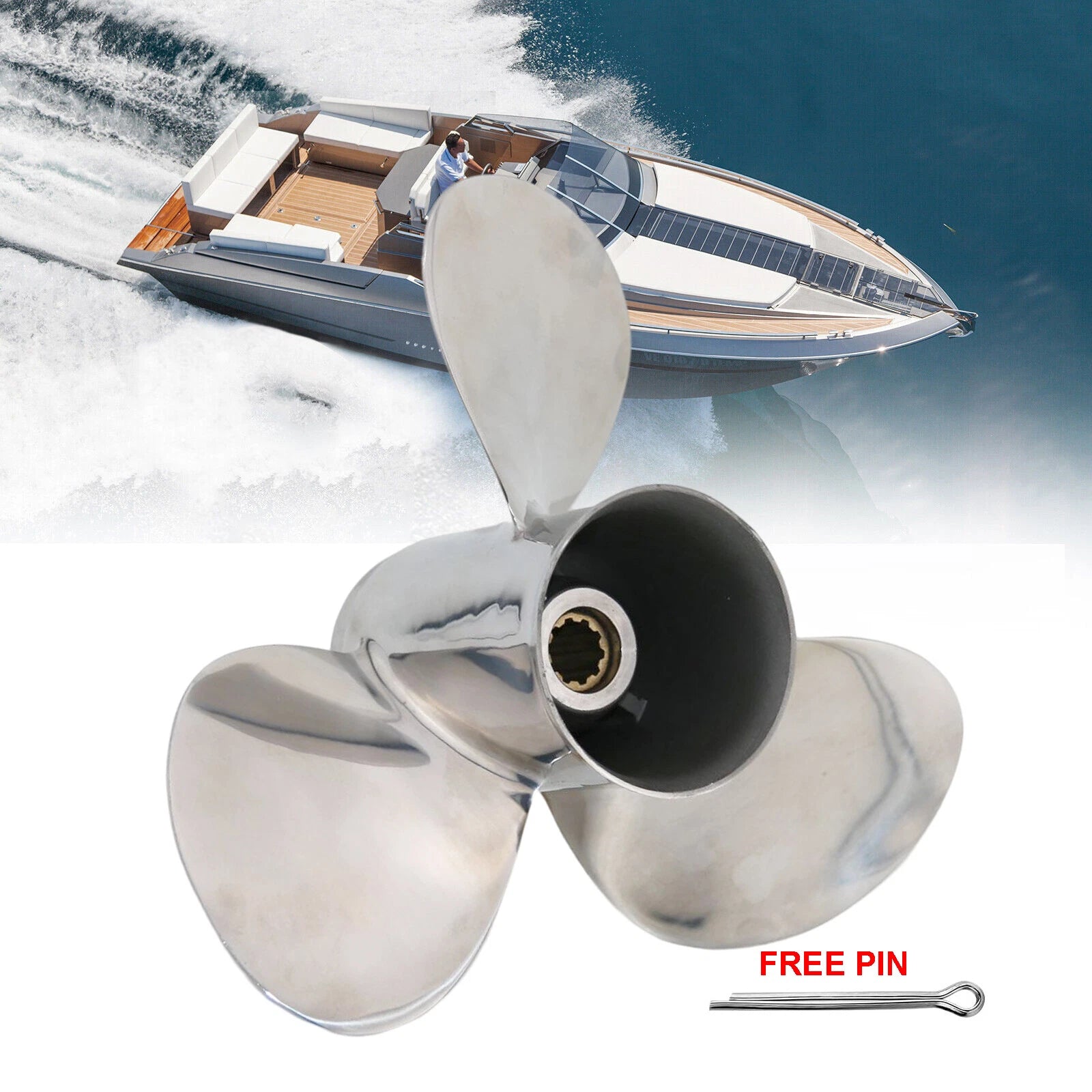 Stainless Steel Propeller for Yamaha Outboard 20-30HP (10 Spline, 9 7/8 x 10 1/2")