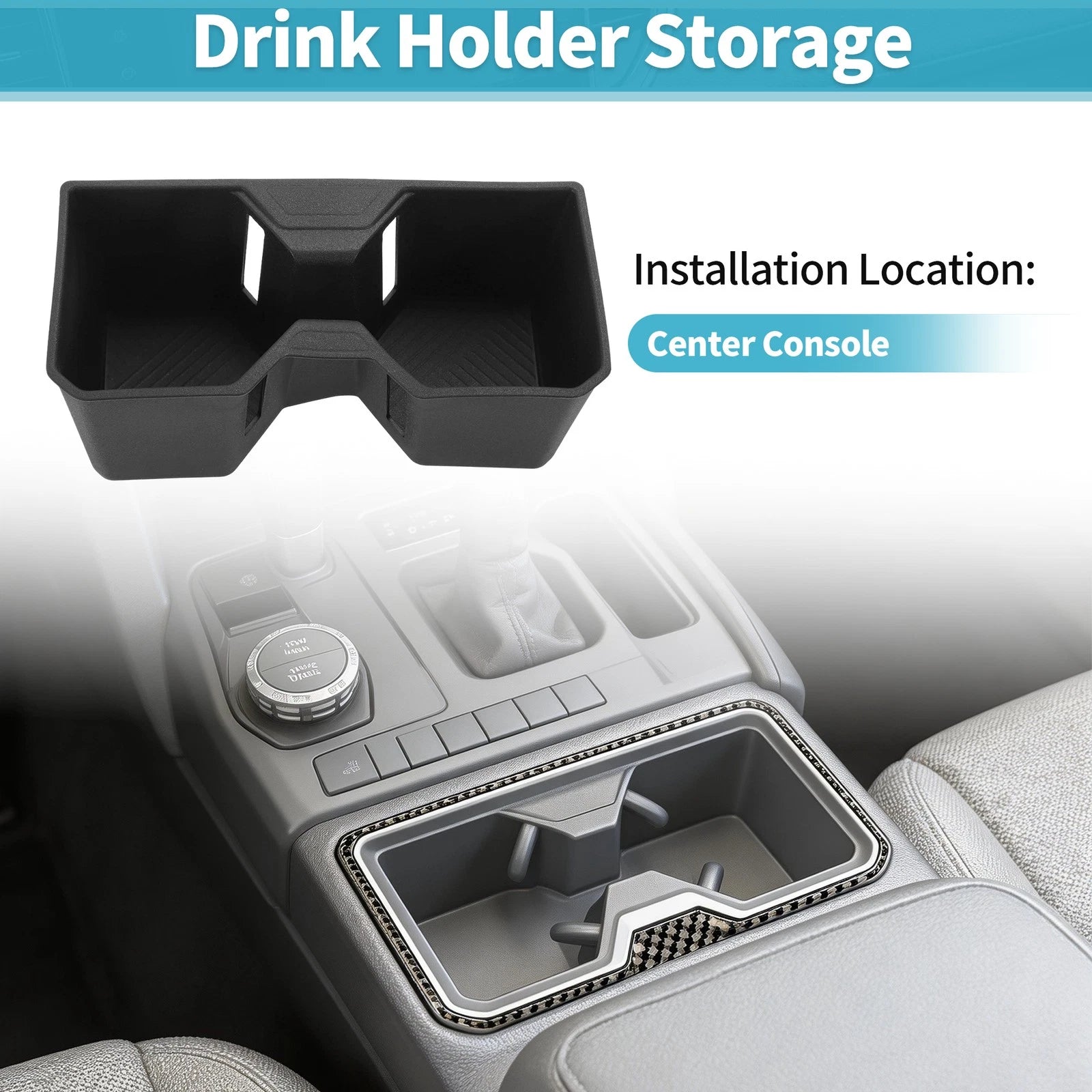 Center Console Cup Holder Organizer for Toyota 4Runner (2025–2026) TPE Black