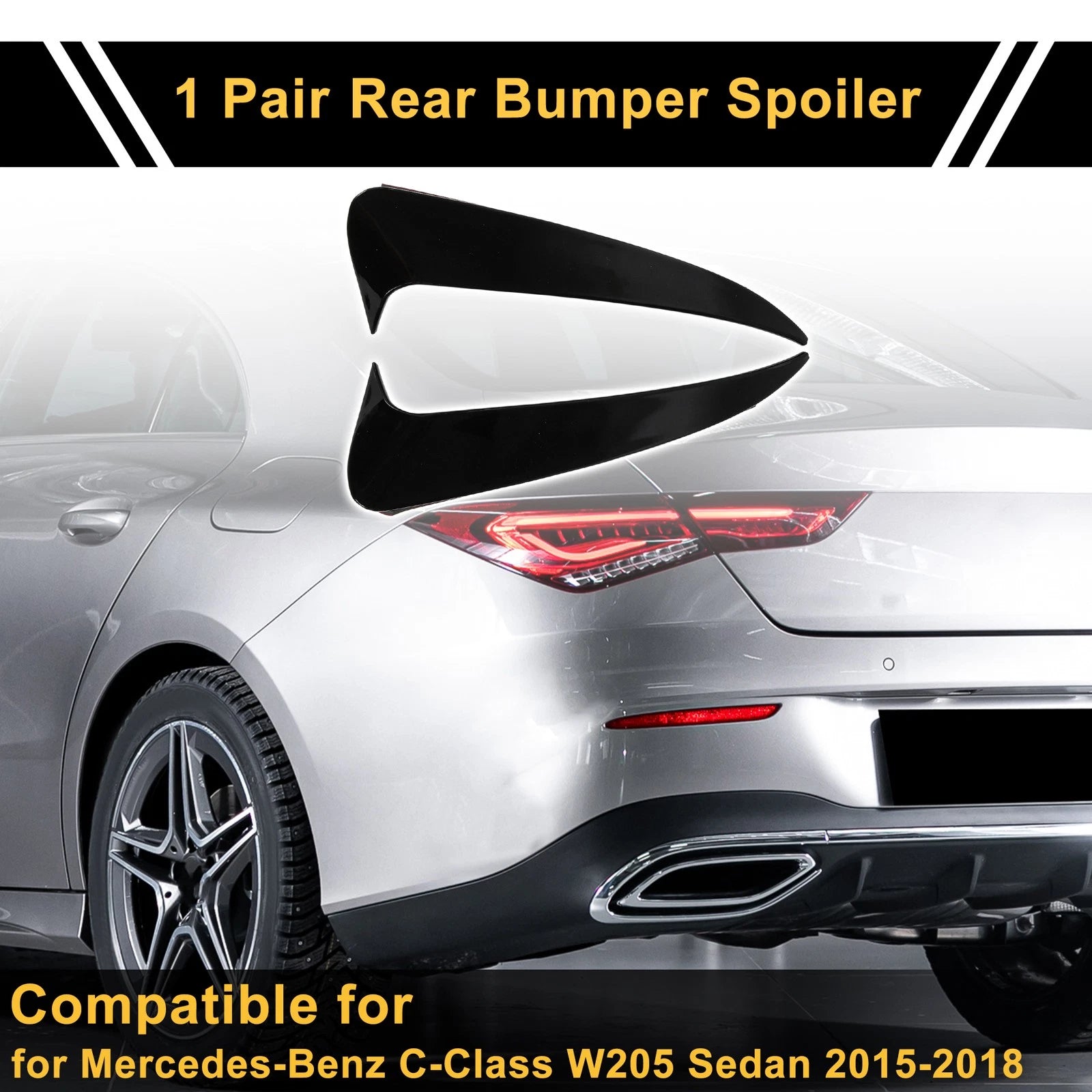 1 Pair Rear Bumper Spoiler for Mercedes-Benz C-Class W205 (2015–2021) Gloss Black ABS