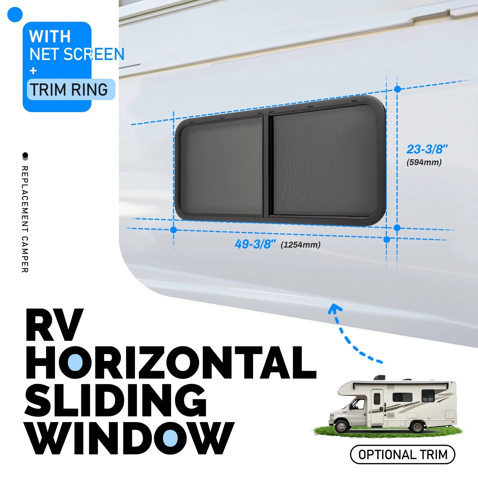 48" x 22" Horizontal Sliding Window with Screen for Cargo Trailer RV