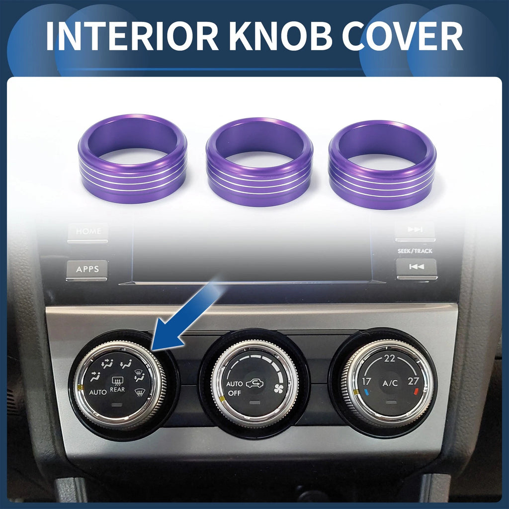 Set of 3 AC Heater Temp Switch Knob Cover Rings for Subaru Forester (2014–2018) Purple