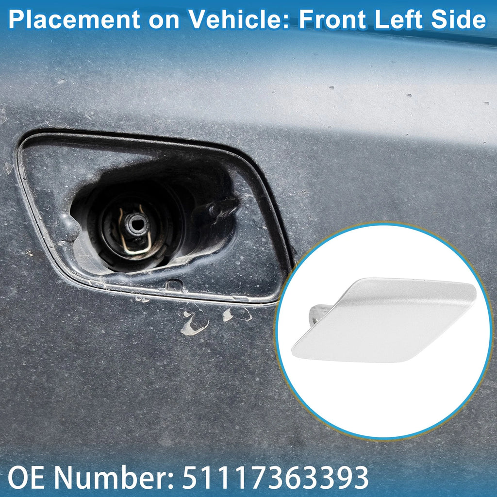 Front Left Washer Nozzle Cover Cap No. 51117363393 for BMW 428i (2014–2016) Silver Tone