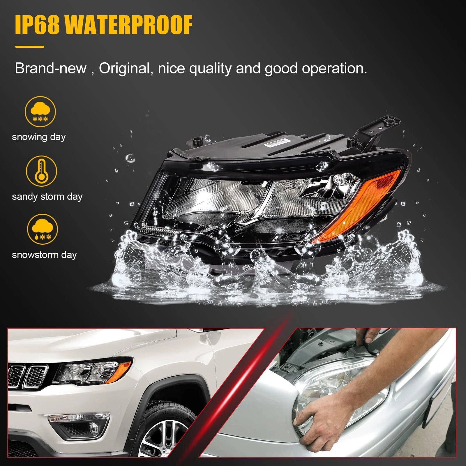 Driver Side Headlight Assembly for Jeep Compass (2017–2021) Black Housing