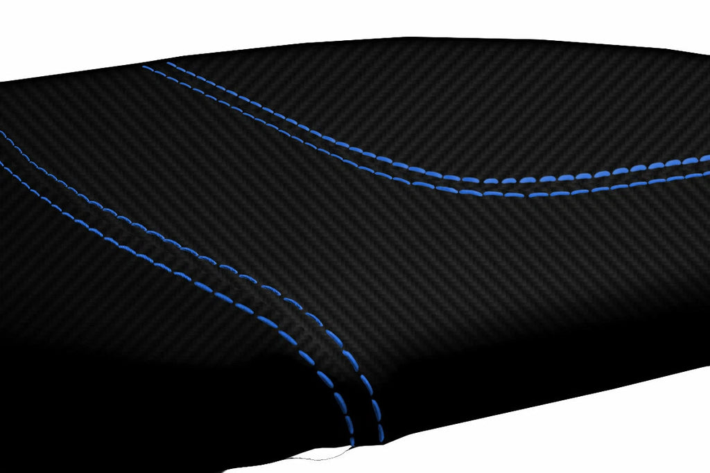 Console Lid Armrest Cover for Ford F150 Lariat (1997–2003) Carbon Fiber Blue Stitch