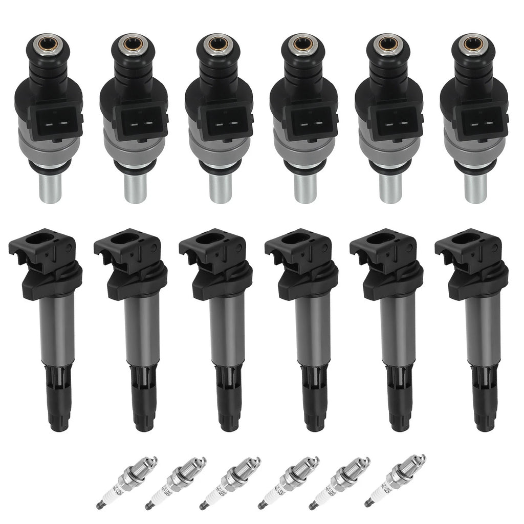 Set of 6 Fuel Injectors Ignition Coils Spark Plugs for BMW 525i (2003–2005)