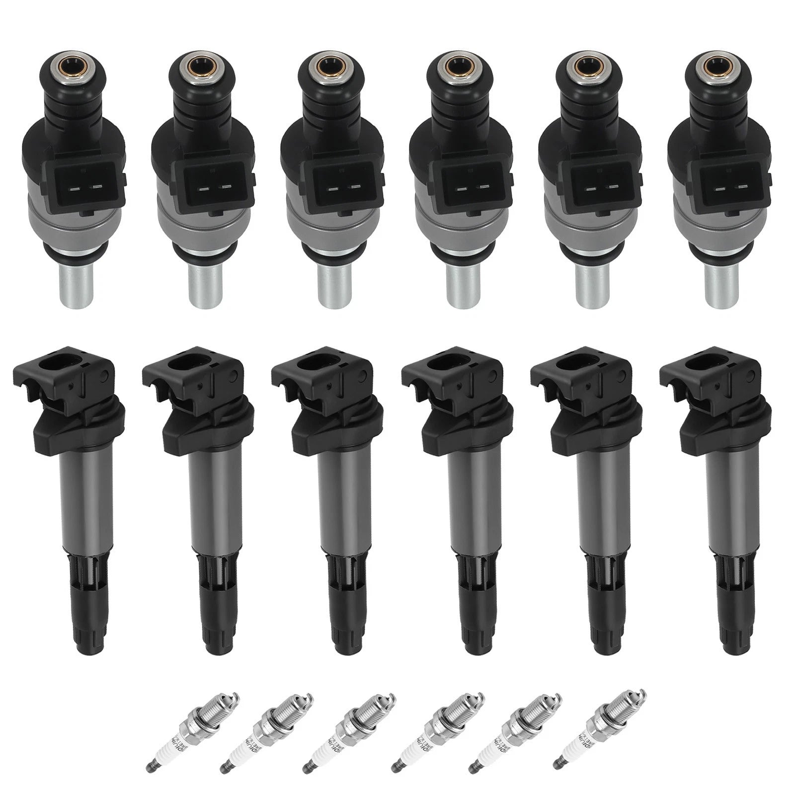 Set of 6 Fuel Injectors Ignition Coils Spark Plugs for BMW 525i (2003–2005)