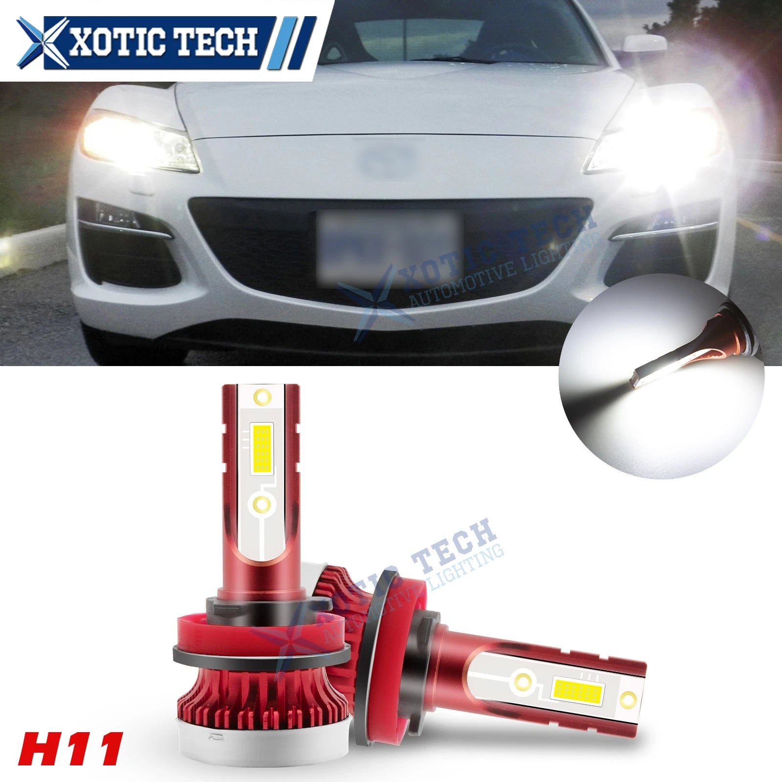 Xenon White H11/H9 LED High Beam Headlight Bulbs for Mazda (6000K)