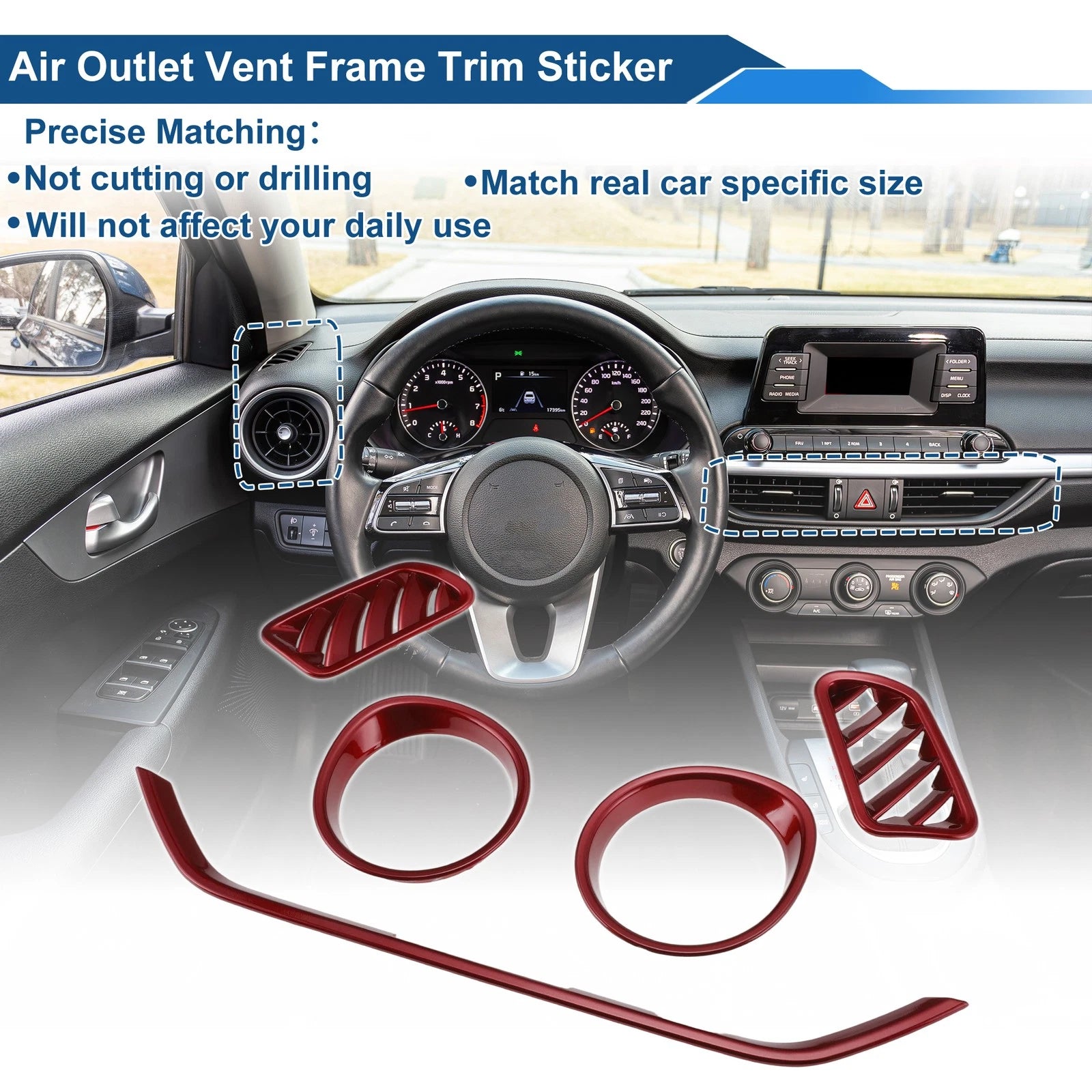 Set of 5 Air Condition Outlet Vent Trim Cover Frame for Kia Forte K3 (2019–2024) Red