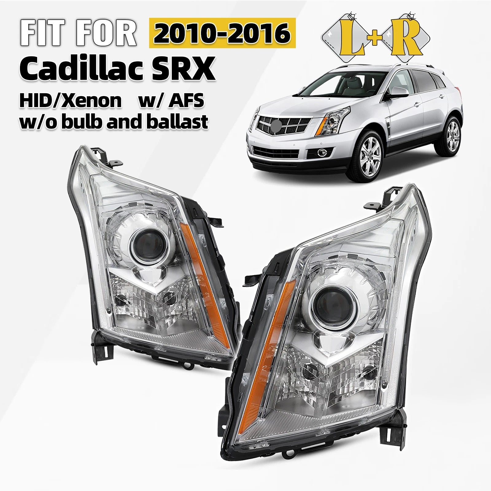HID Xenon Headlight Pair for Cadillac SRX (2010–2016) AFS Chrome