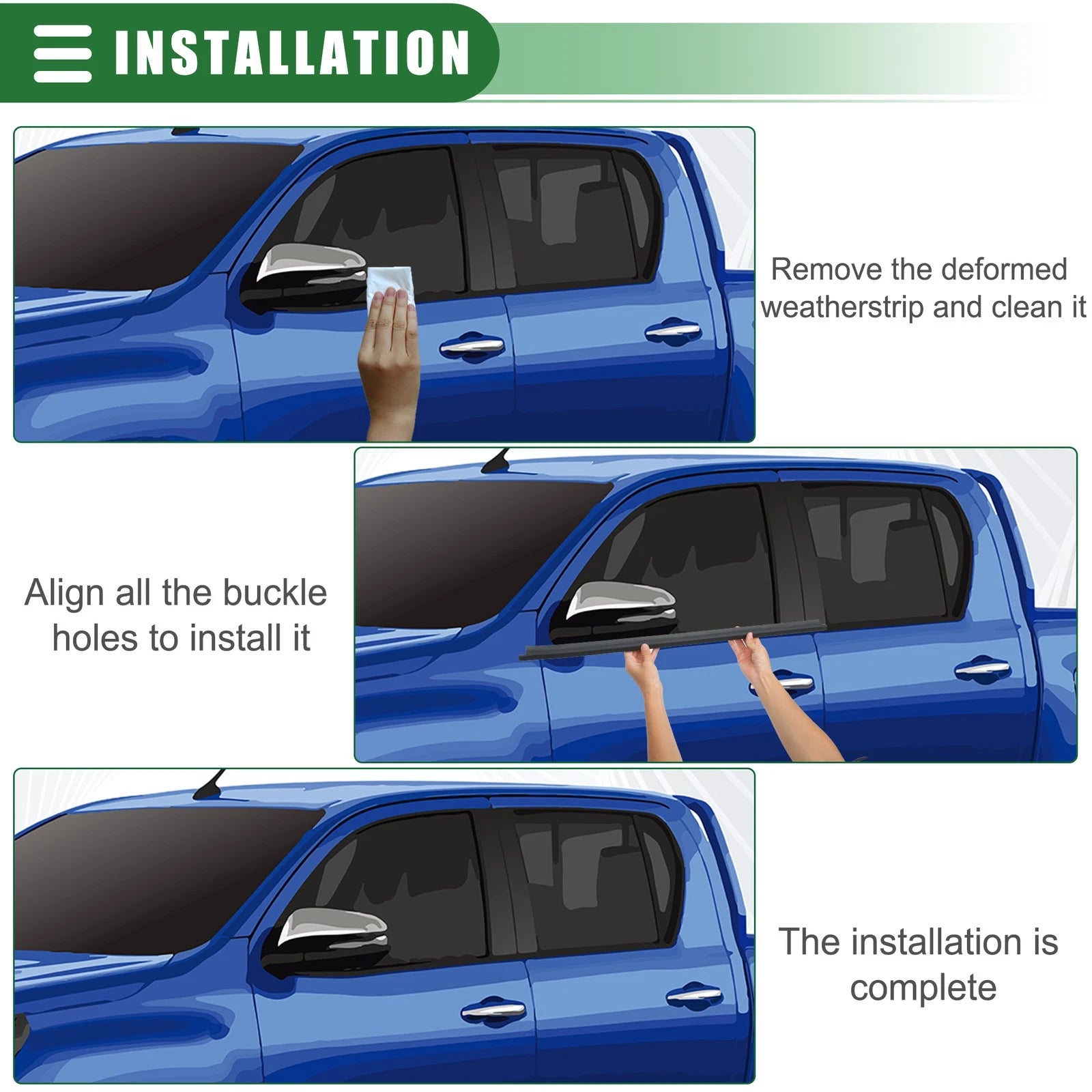 Front Left Door Window Belt Weatherstrip for Toyota Hilux (2005–2014) Black