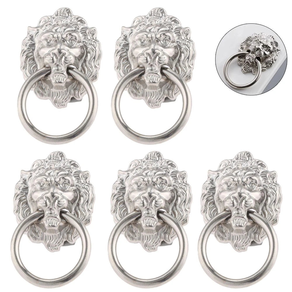 5X Zinc Alloy Lion Head Door Pull Handle Ring Knob Hardware Decor