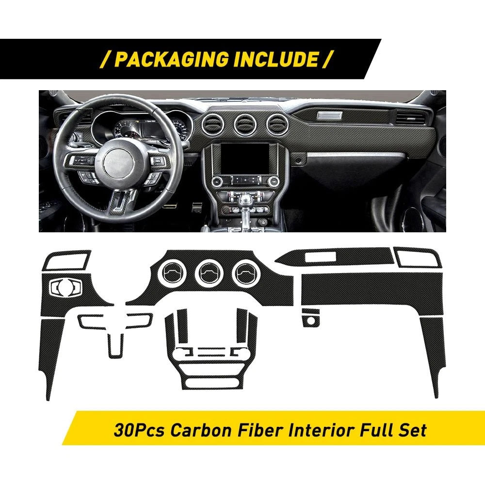 30PCS Carbon Fiber Interior Trim Kit for Ford Mustang (2015–2023)