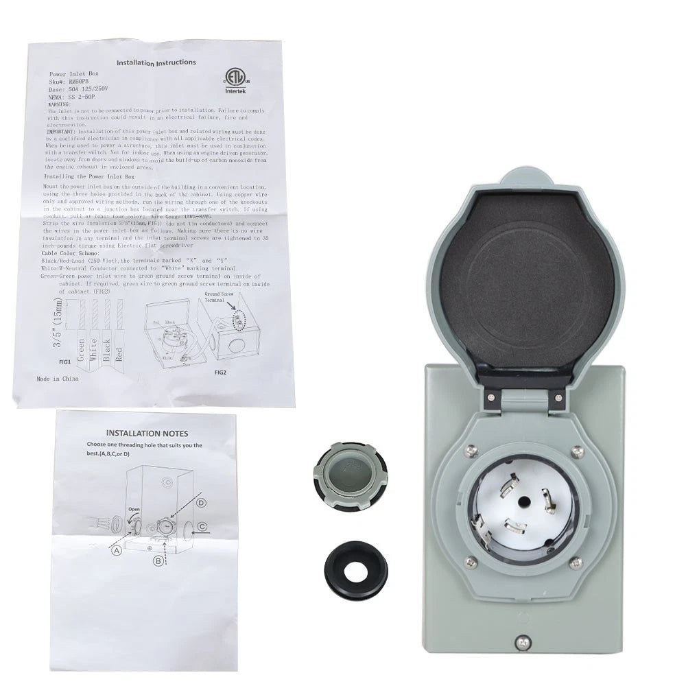 Generator Power Inlet Box for A 3 Prong 125/250V Generator