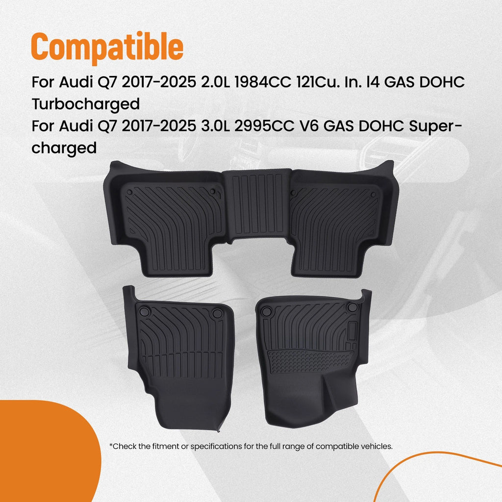 Set of 4 TPE Rubber Black Carpet Floor Mats for Audi Q7 (2017–2025)