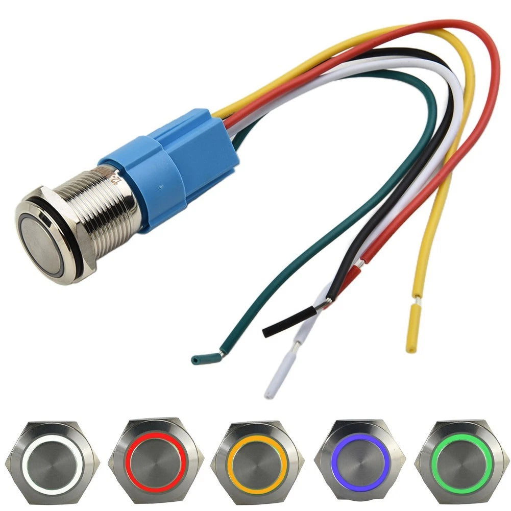 19mm Latching Push Button Switch for 12V DC Vehicles (LED)