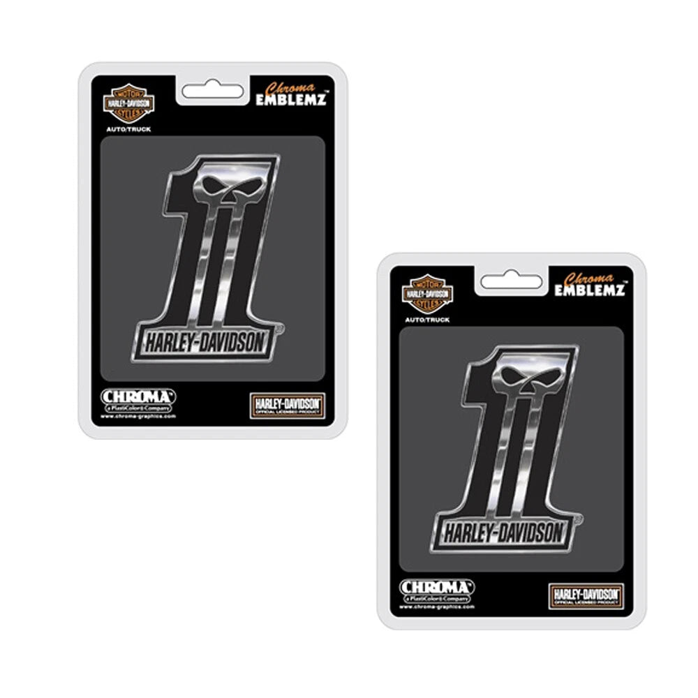Set of 2 Chrome 3D Skull Emblems for Harley Davidson (Willie G)