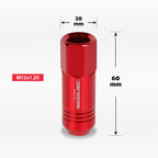 Set of 20 M12X1.25 Red JDM Open End Conical Hex Wheel Lug Nuts + Extension 20mm
