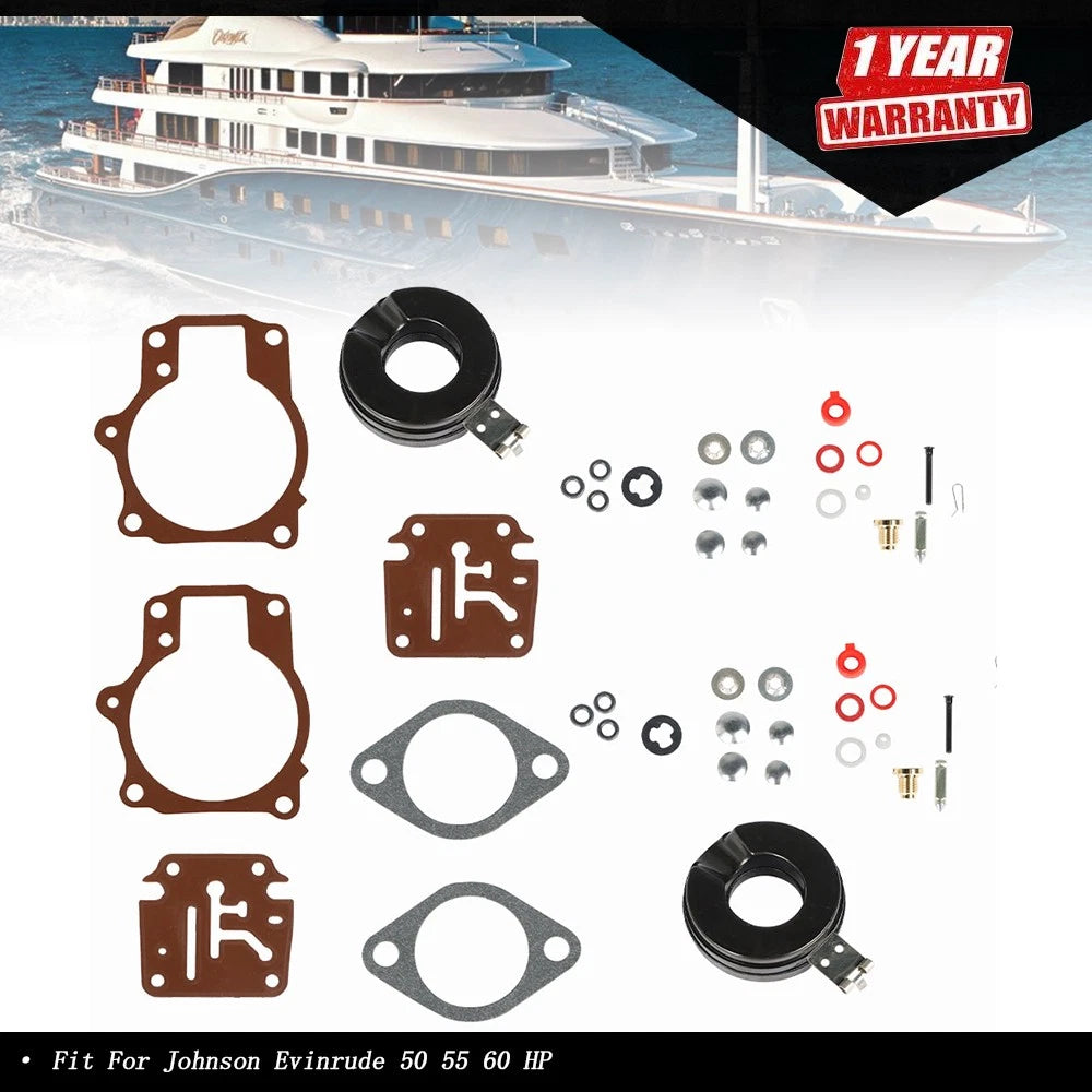 2X Carburetor Rebuild Kit with Float for Johnson Evinrude 50-60 HP
