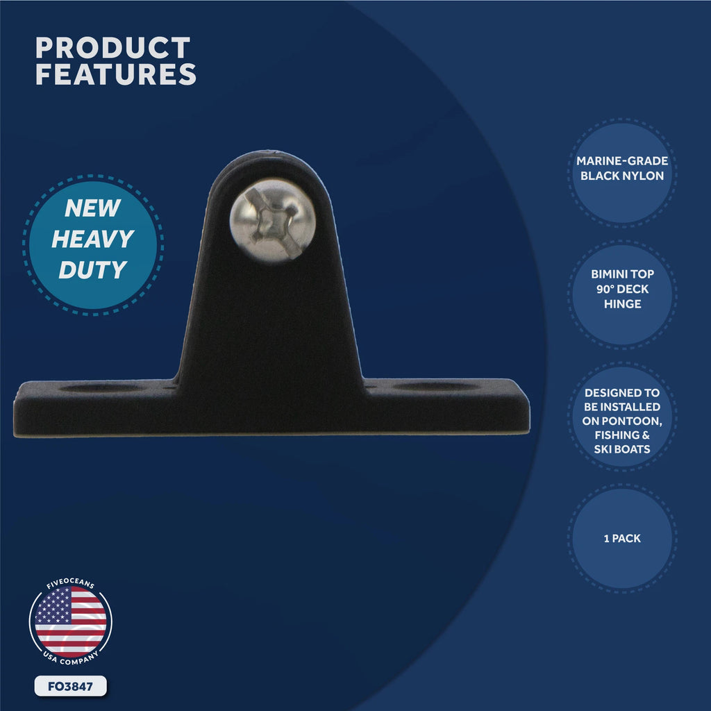 Bimini Top Hardware 90 Degree Deck Hinge with Screw Pin for