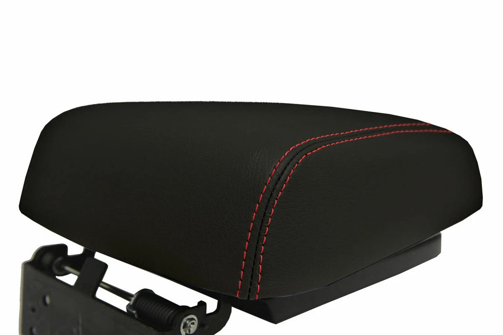 Leather Console Lid Armrest Cover for Mitsubishi Montero (2001–2006) Red Stitch