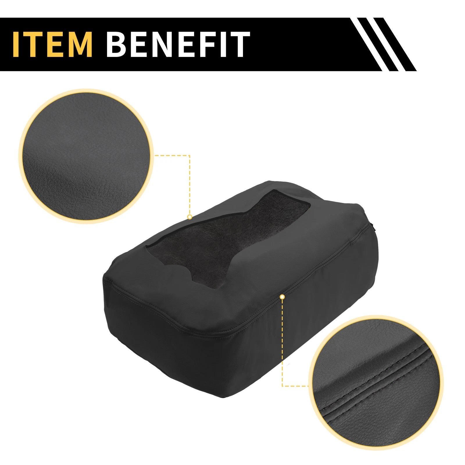 Console Lid Armrest Cover for Chevrolet (Microfiber Leather, Black)