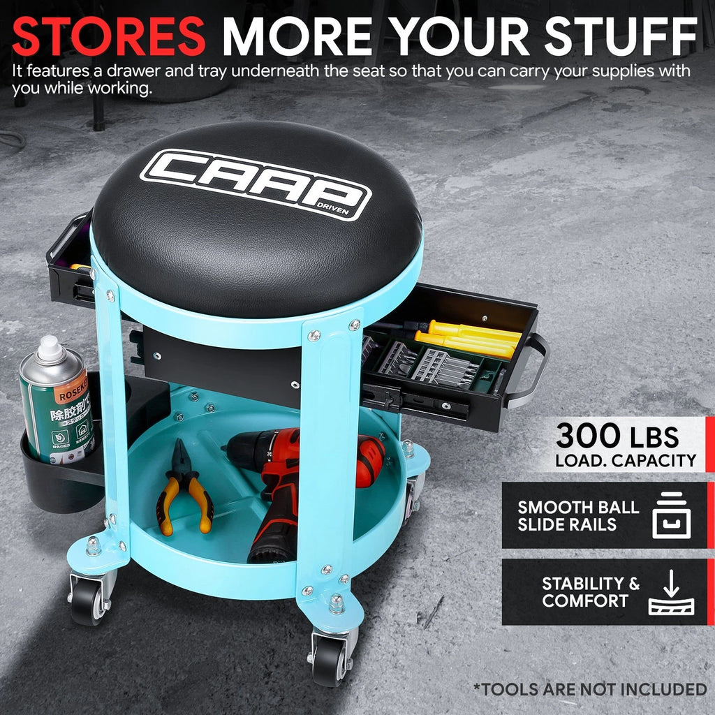 Rolling Stool for Mechanics Tool Seat Garage (300lbs Capacity)