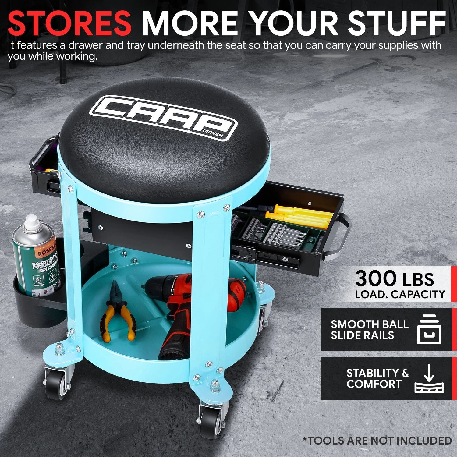 Rolling Stool for Mechanics Tool Seat Garage (300lbs Capacity)