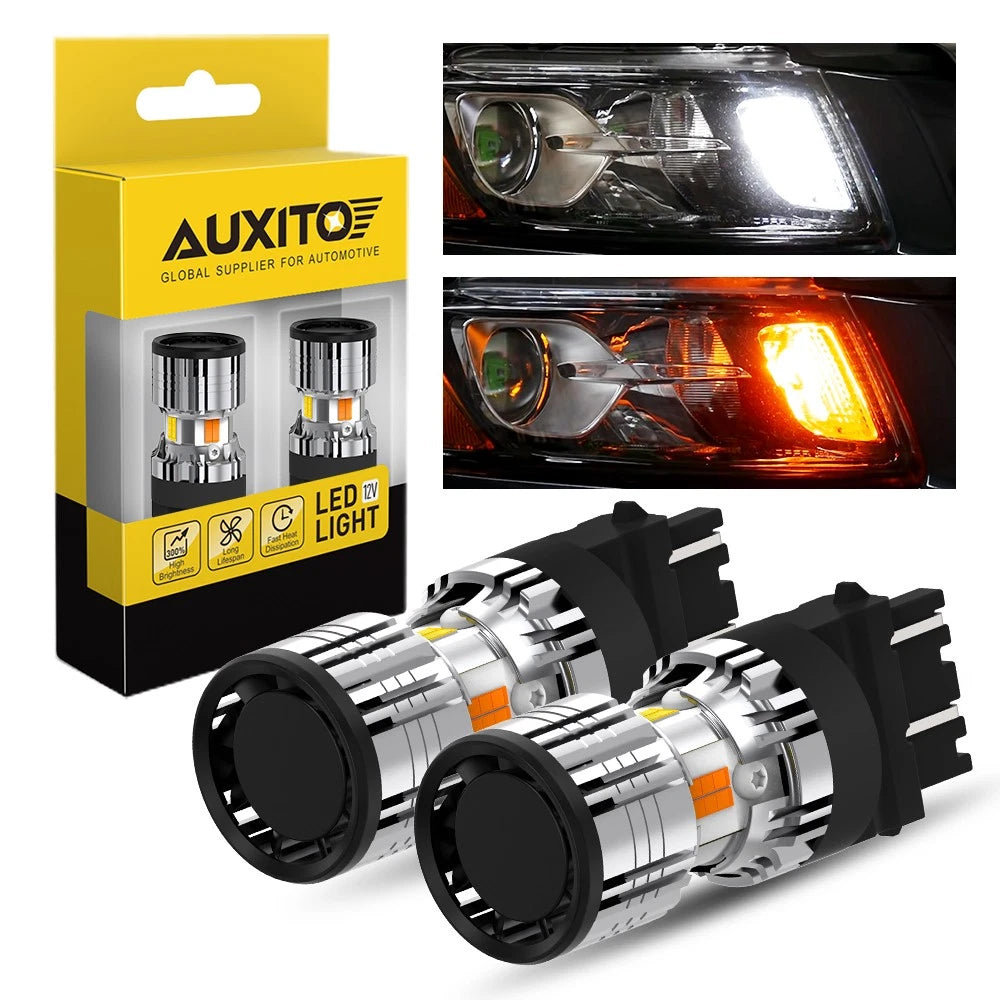 2X AUXITO 3157 LED Light Bulbs Amber White Switchback for Chevy Silverado