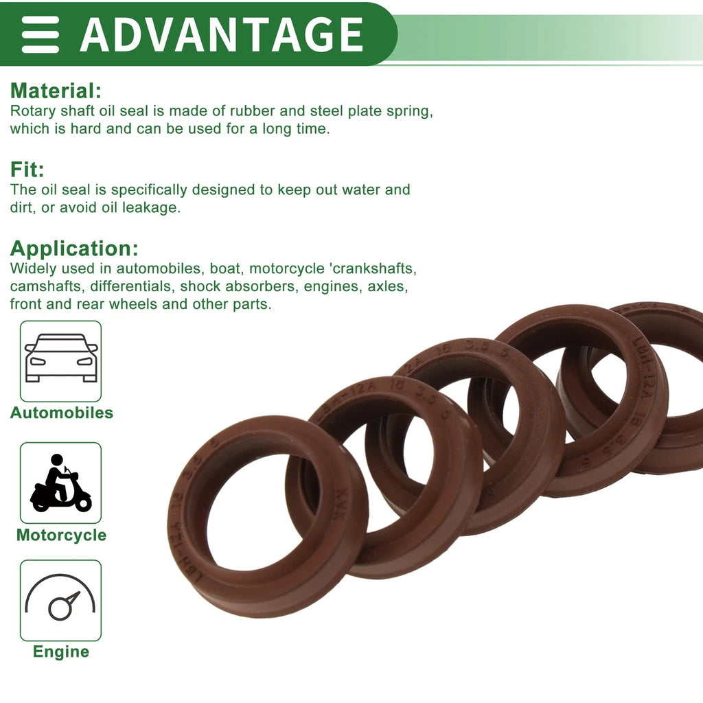 Set of 5 Oil Seal Rotary Shaft Seal FKM Rubber 12x16x3.5mm
