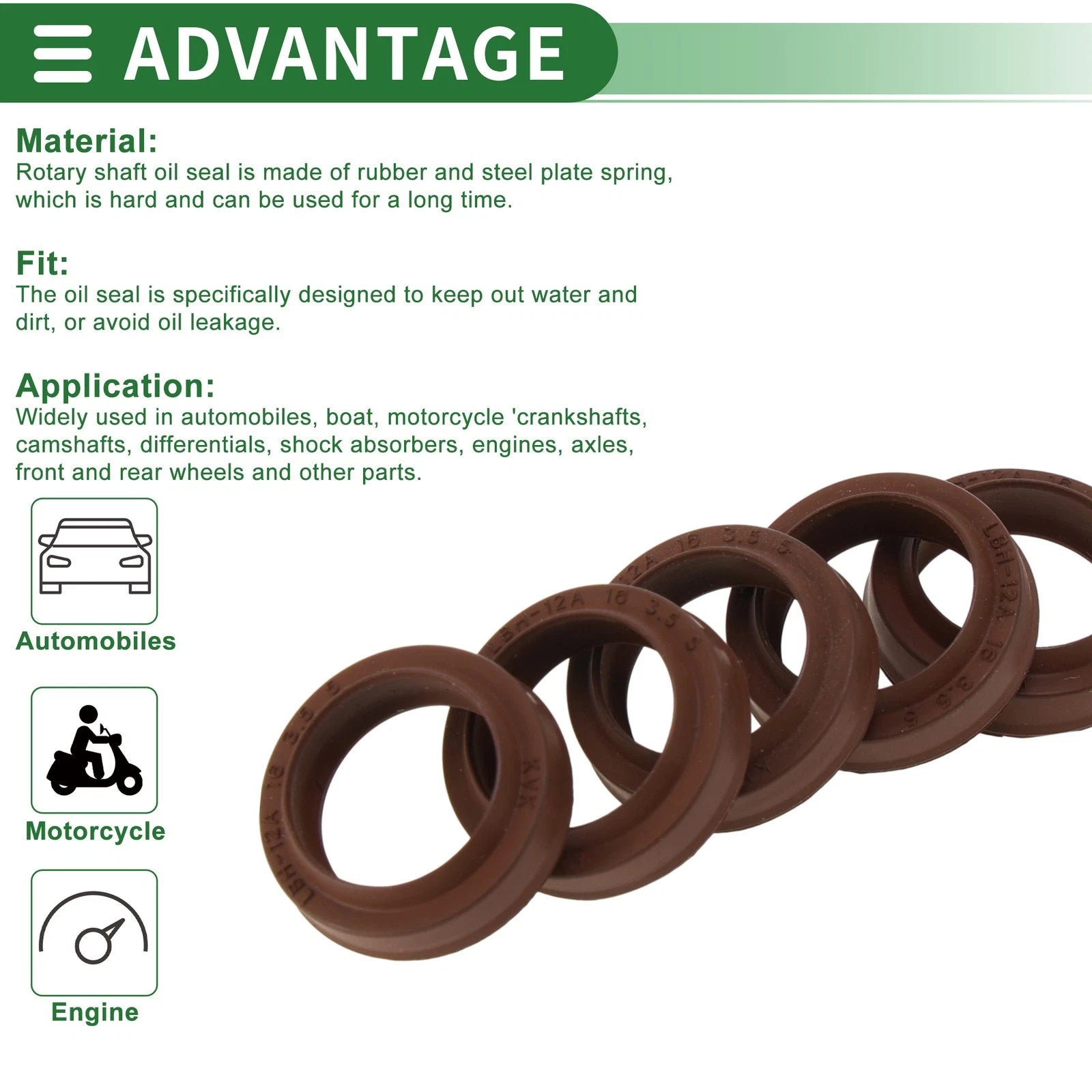 Set of 5 Oil Seal Rotary Shaft Seal FKM Rubber 12x16x3.5mm