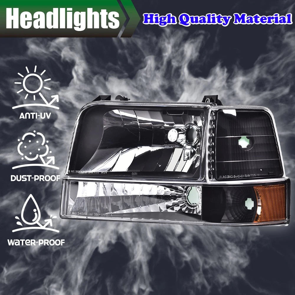 Headlights with Bumper Corner Lamps for Ford F150 F250 F350 Bronco (1992–1996)