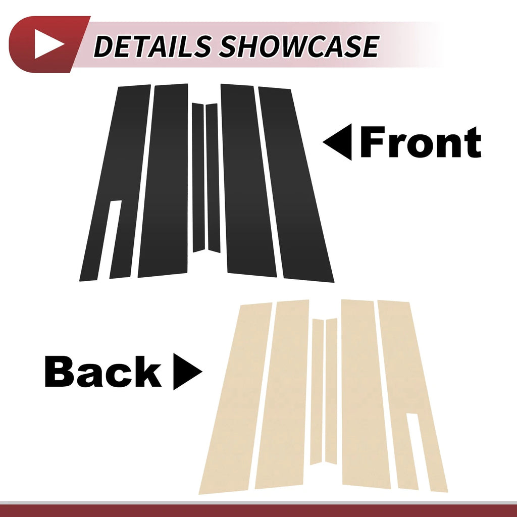 Set of 6 Door Pillar Window Trim for Ford Taurus (2010–2020) Black
