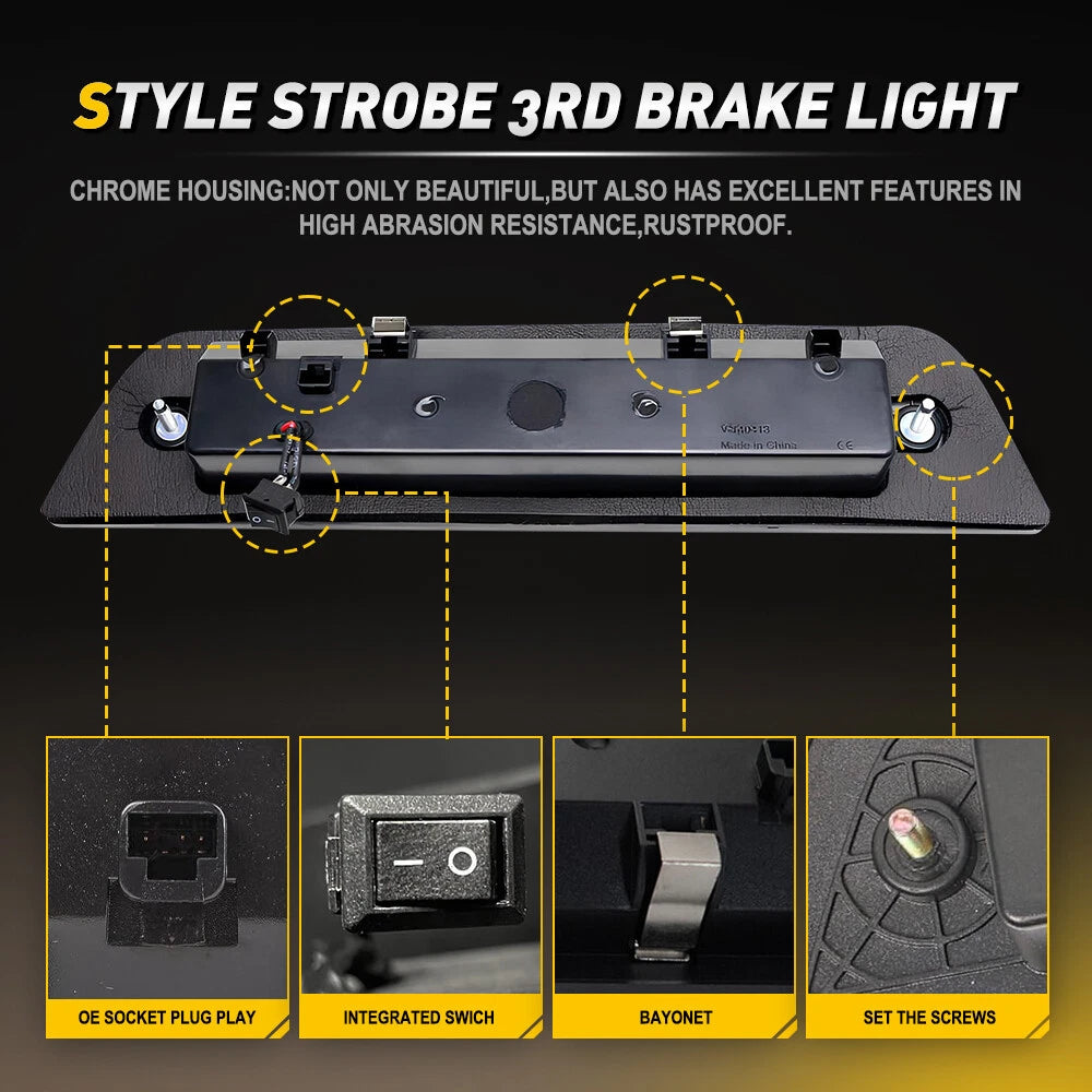 F1 Style Hyper Flash LED Smoke 3rd Brake Light for Toyota Tacoma (2016–2023)