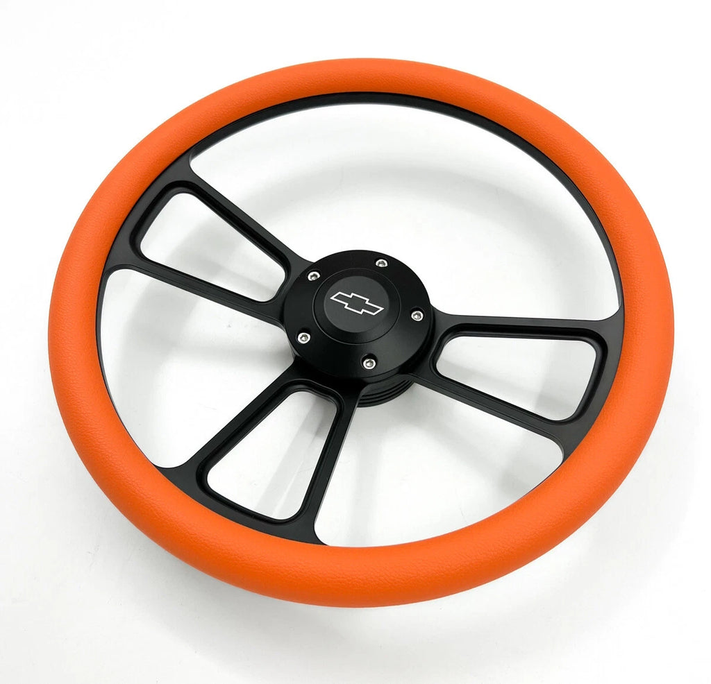 14 Inch Black 5 Hole Slotted Steering Wheel for Universal Fit Cars (—)