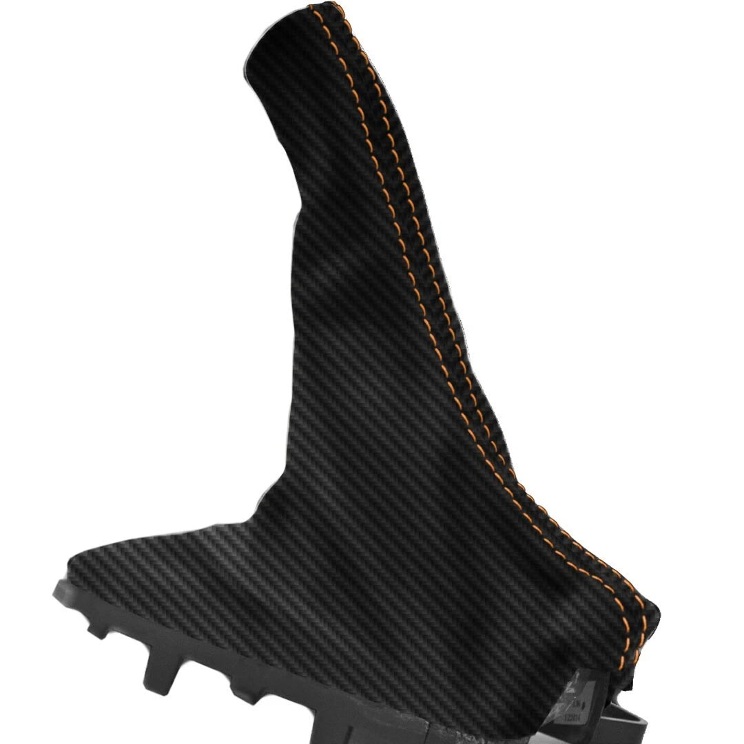 E Brake Boot for Ford Mustang (2015–2020) Carbon Fiber Black Orange Stitch