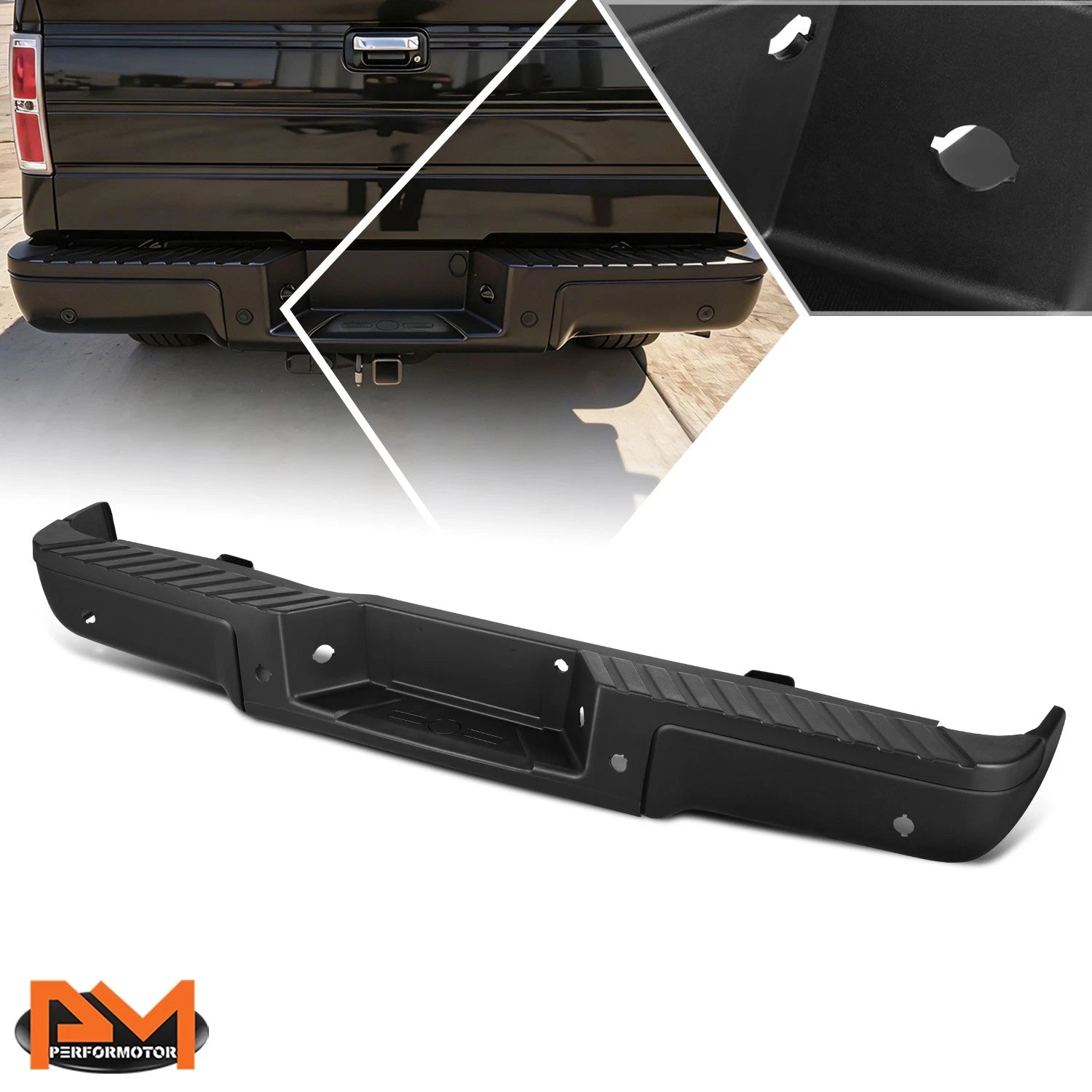 Rear Step Pad Bumper for Ford F-150 (2009–2014) w/Sensor Holes & License Plate Lights