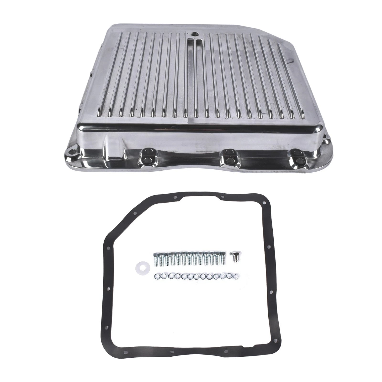 Finned Polished Transmission Pan w/ Hardware for GM Turbo 350 (TH350)