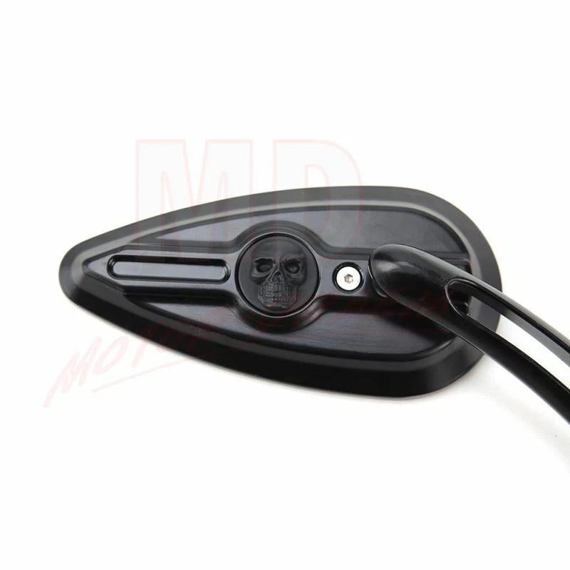 Black Skull Teardrop Rear View Mirrors for Harley Sportster Dyna Touring Softail (2004–2023)