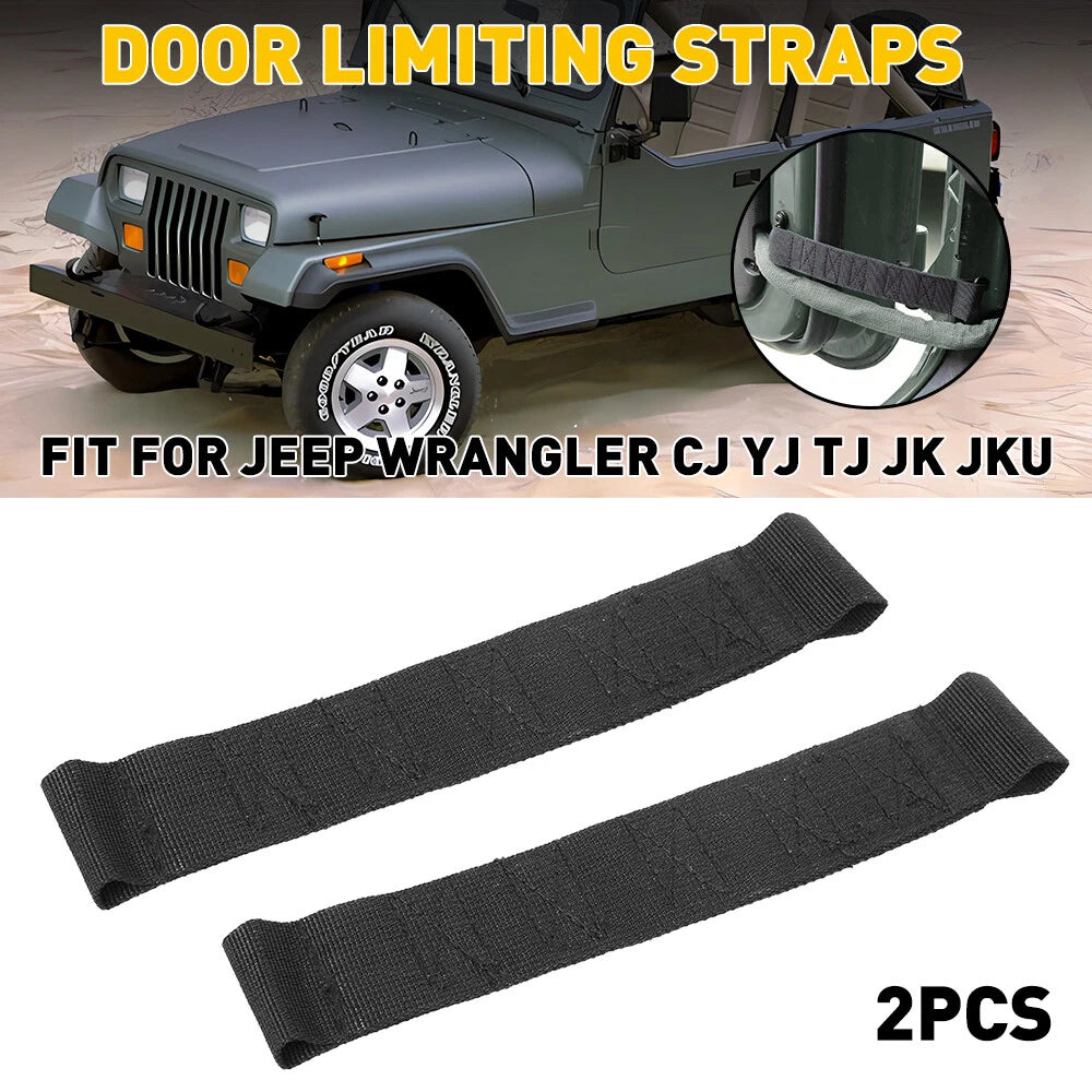 2X Black Door Limiting Straps for Jeep Wrangler (1955–2006)