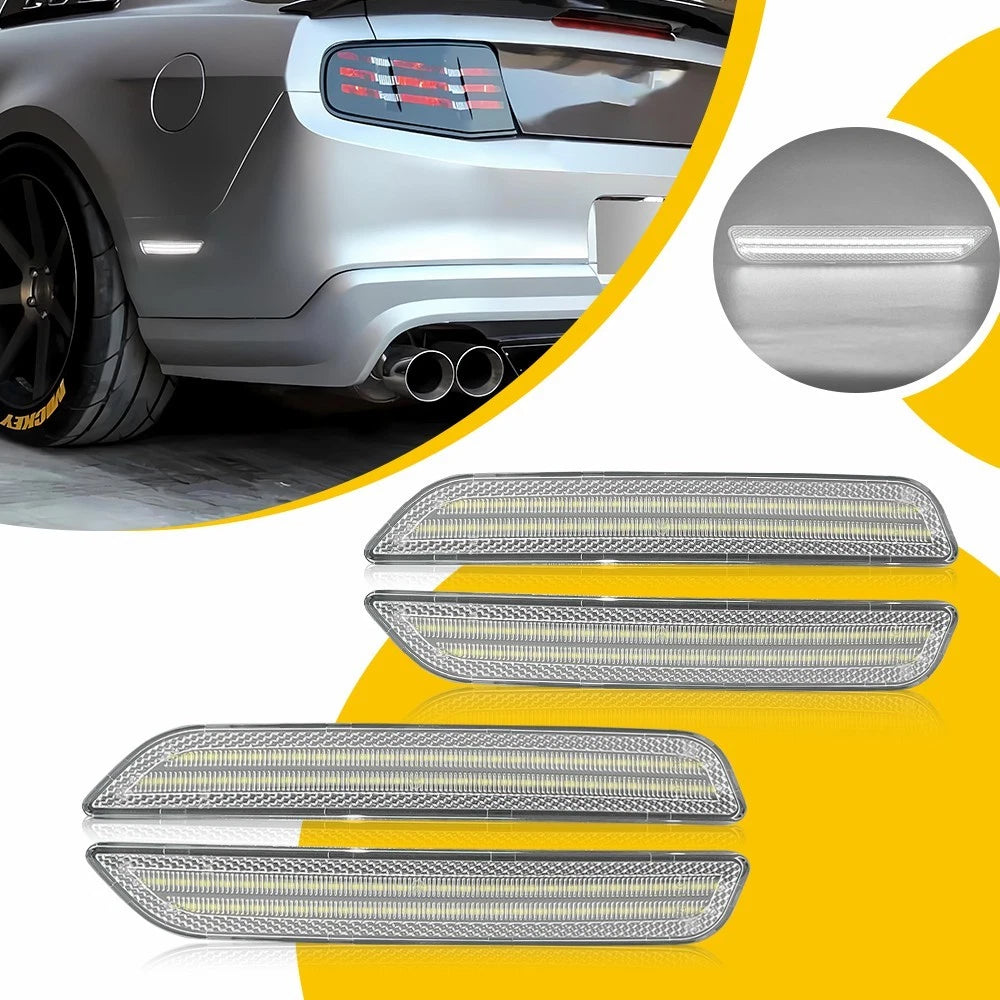 2X White Clear Lens Rear LED Bumper Side Marker Lights for Ford Mustang (2010–2014)