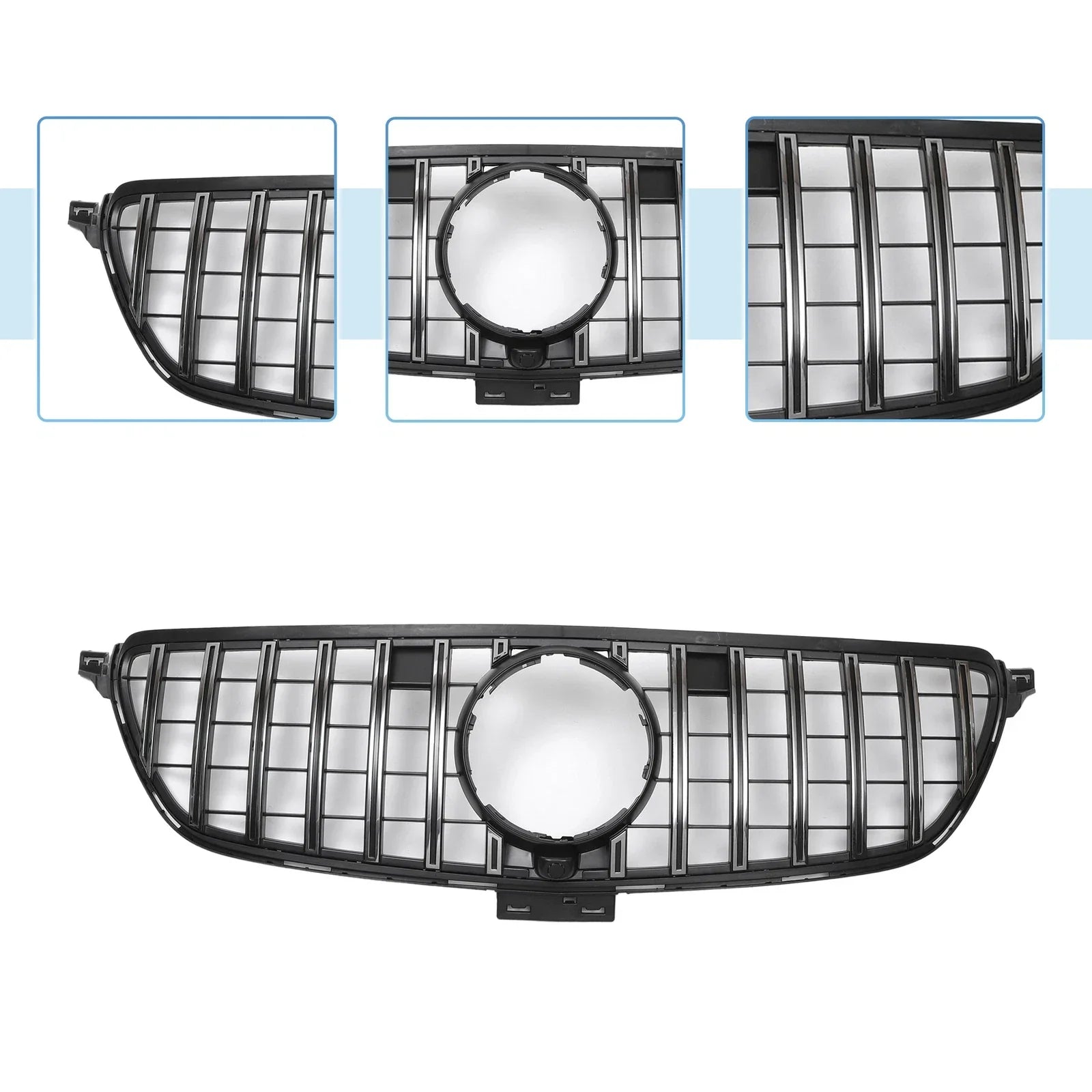 Front Upper Bumper Grille for Mercedes-Benz GLE 2015-2019 Chrome Silver Tone