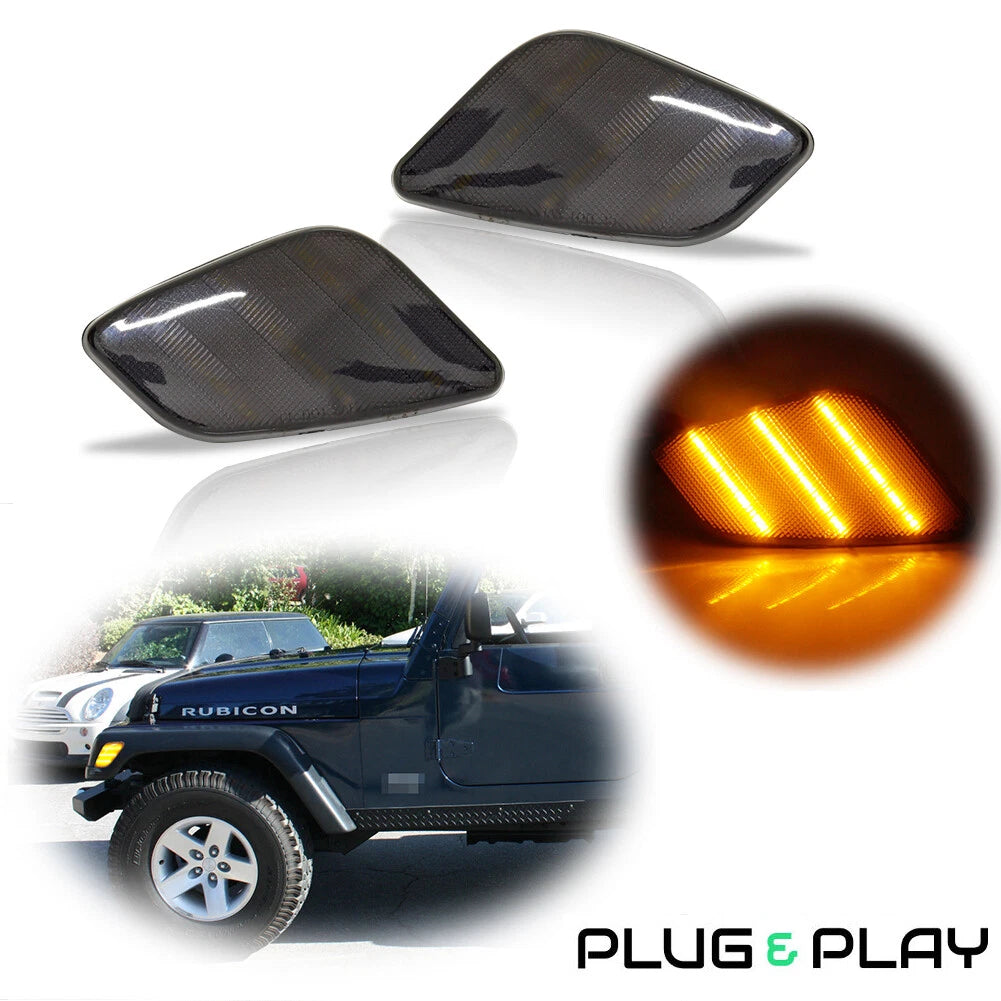 Set of 2 Smoked Amber LED Side Marker Lights for Jeep Wrangler (97–06)