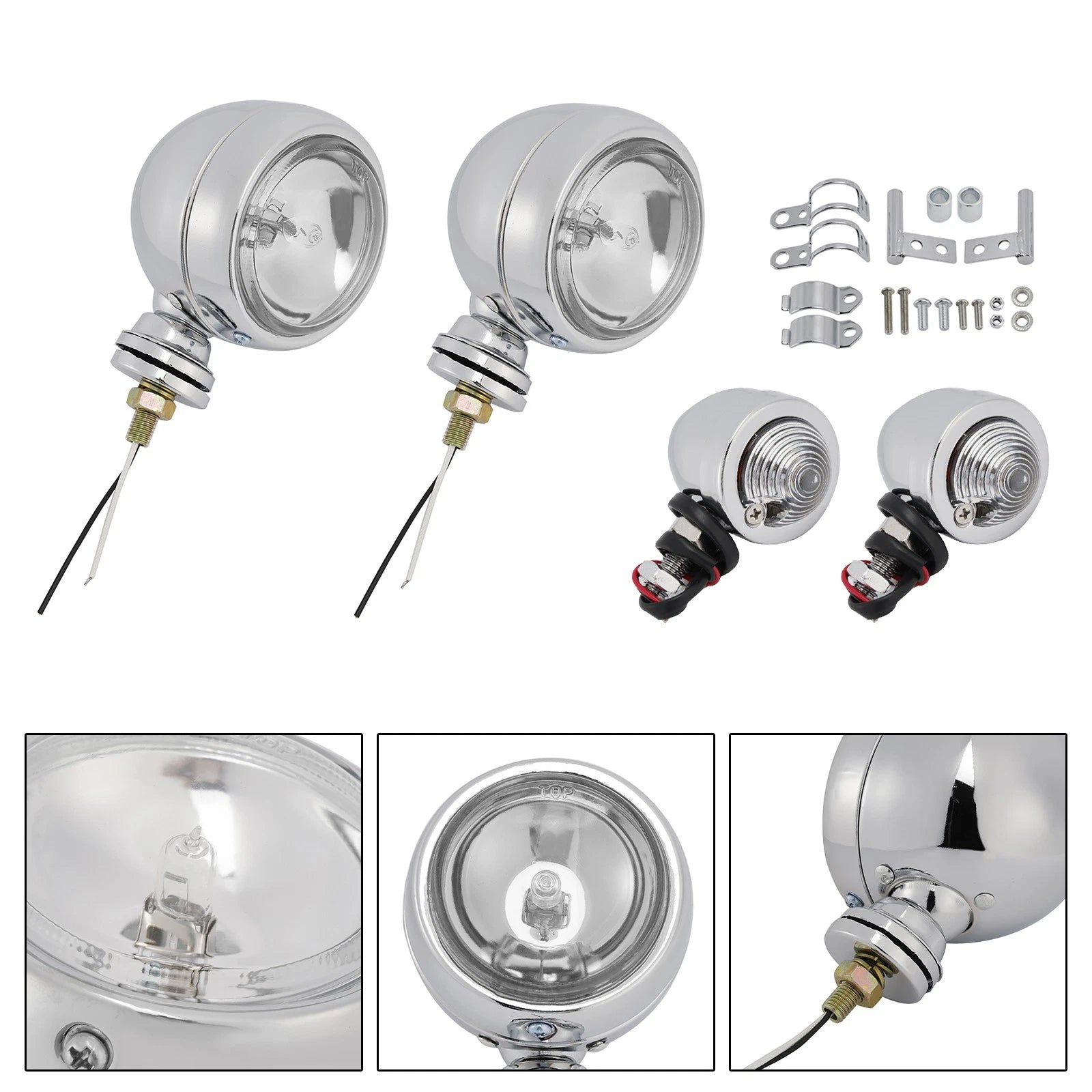 Beam Headlight Fog Lamp for Racer Bobber Chopper (Custom Chrome)