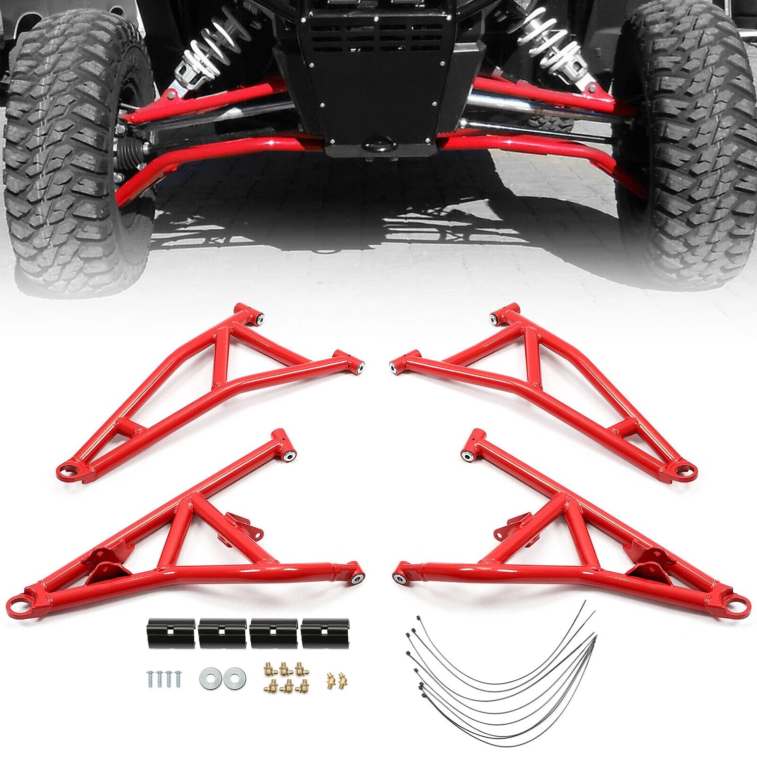 Red High Clearance Steel Front A Arms for Polaris RZR XP Turbo / 4 1000 (2014–2023)