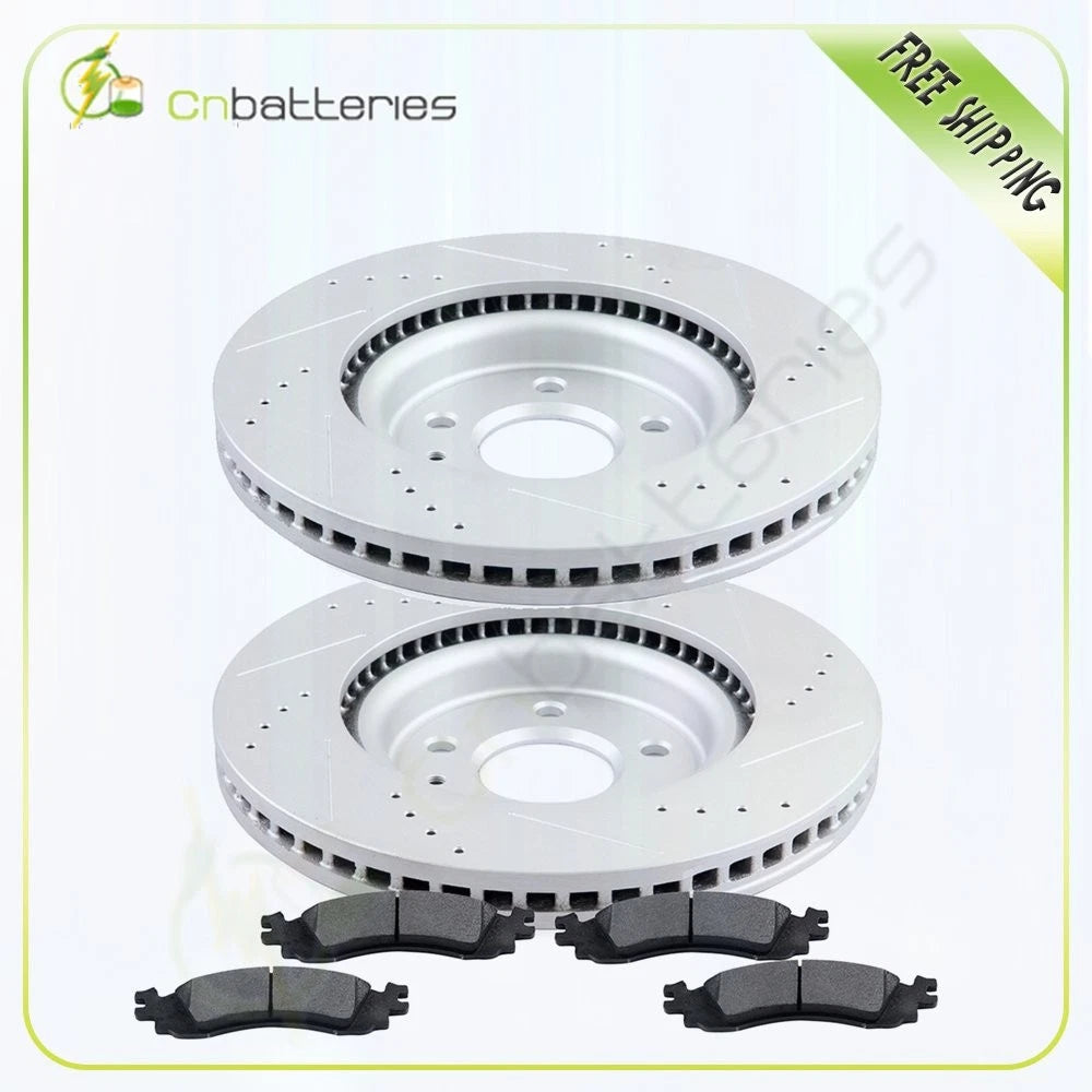 2 Front Drill Brake Rotors & 4 Metallic Brake Pads for Ford Taurus (2011–2012)