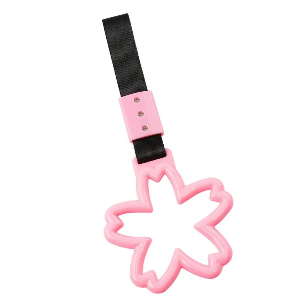 Cherry Blossom Ring Handle Strap for Train Bus (Black/Pink)