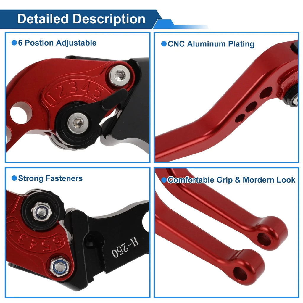 Adjustable Short Brake Clutch Lever Set for Honda Fury/VTX1300CX (2009–2018) Red