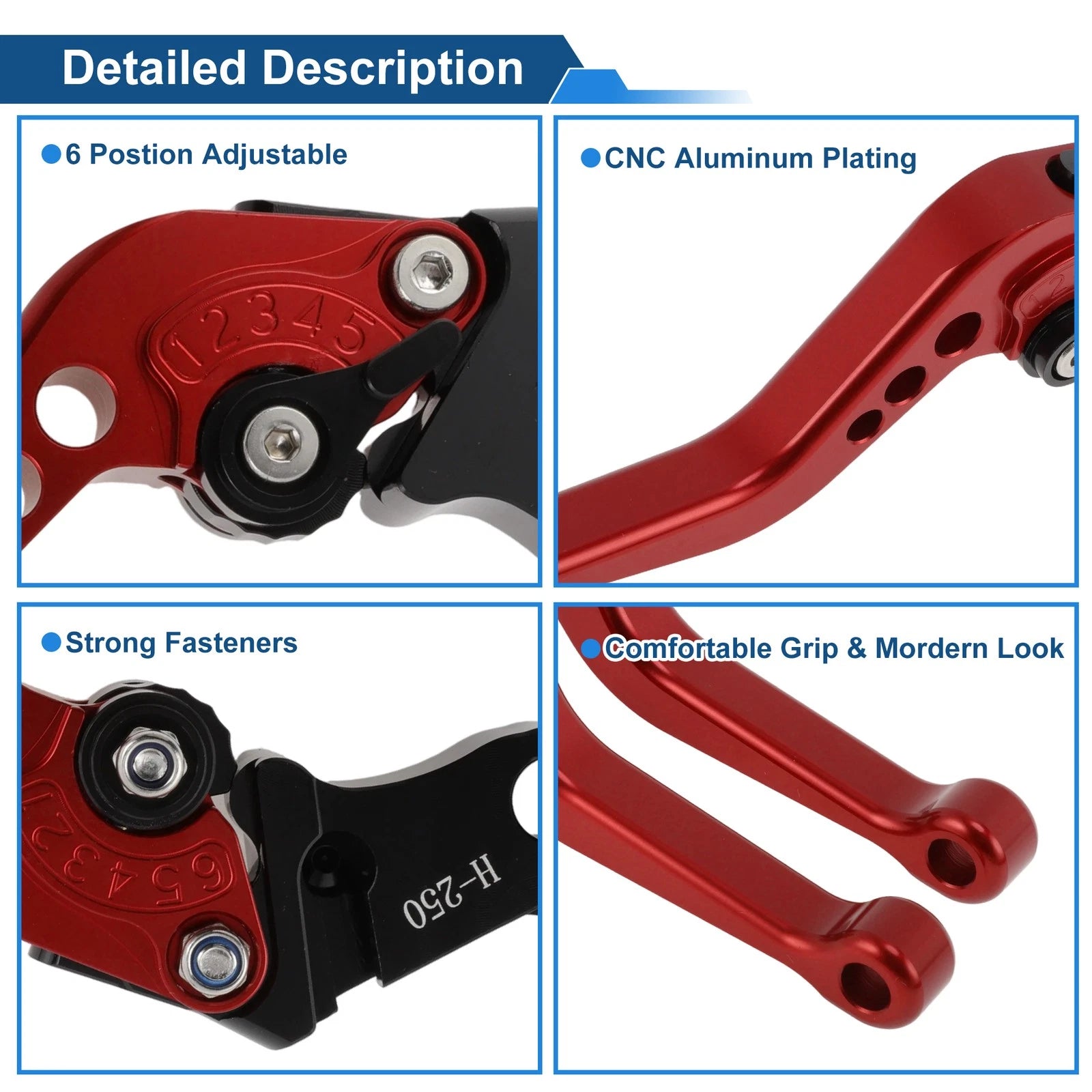 Adjustable Short Brake Clutch Lever Set for Honda Fury/VTX1300CX (2009–2018) Red
