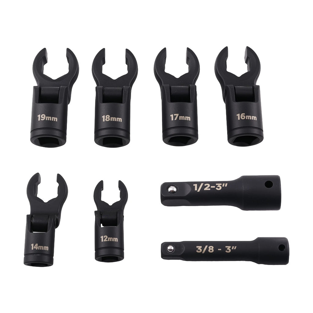 Set of 8 Flex Head Flare Nut Wrenches for Automotive Repair