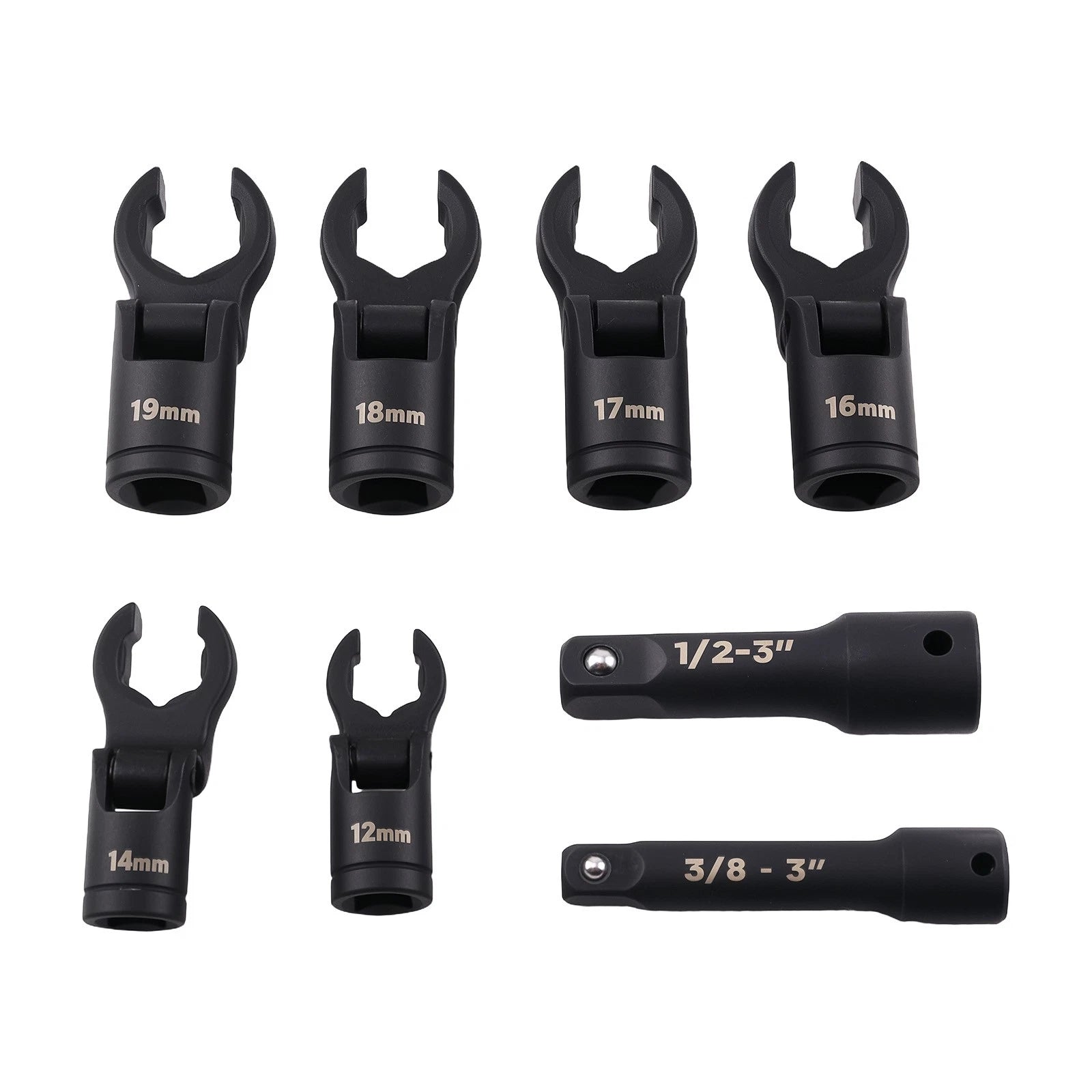 Set of 8 Flex Head Flare Nut Wrenches for Automotive Repair